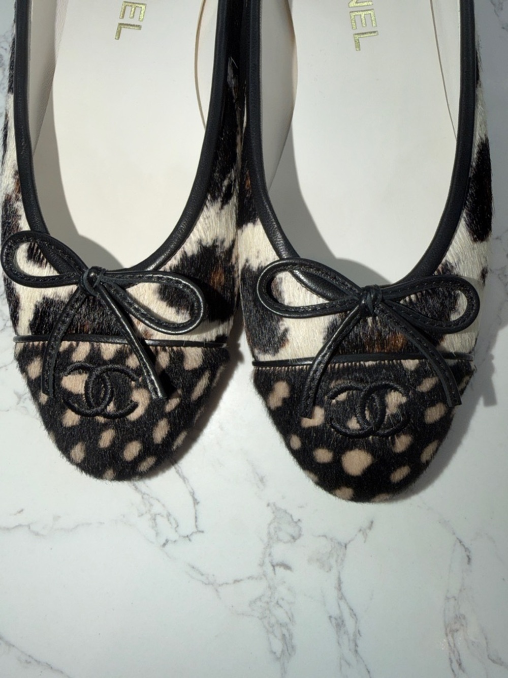 CHANEL Black White Brown Calf Hair Leopard Ballet Flat - Picture 3 of 8